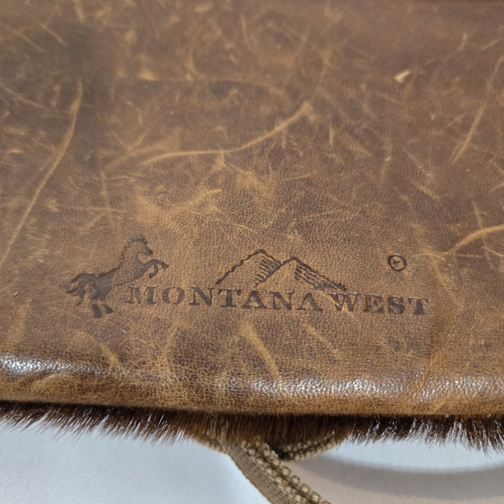 Montana West Genuine Leather Cowhide Fringe Crossbody Clutch Brown Western - Picture 6 of 14